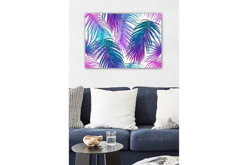 Canvastavla - Färgglada palmblad i en livlig komposition - Lila / Turkos / Blå - Inredning - Tavlor & posters - Canvastavla