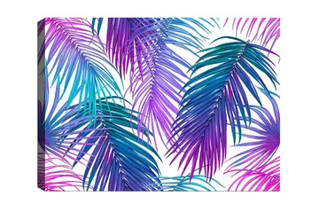 Canvastavla - Färgglada palmblad i en livlig komposition - Lila / Turkos / Blå - Inredning - Tavlor & posters - Canvastavla