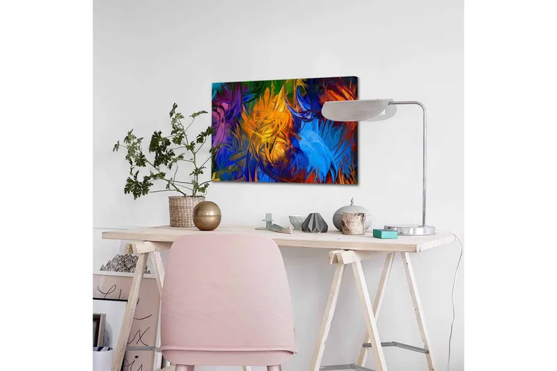 Canvastavla - Färgrik abstrakt komposition med svajande former - Blå / Orange / Grön - Inredning - Tavlor & posters - Canvastavla