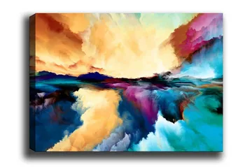 Canvastavla - Färgrik abstrakt landskapskomposition med himmel och vattenreflektioner - Orange / Blå / Lila - Inredning - Tavlor & posters - Canvastavla