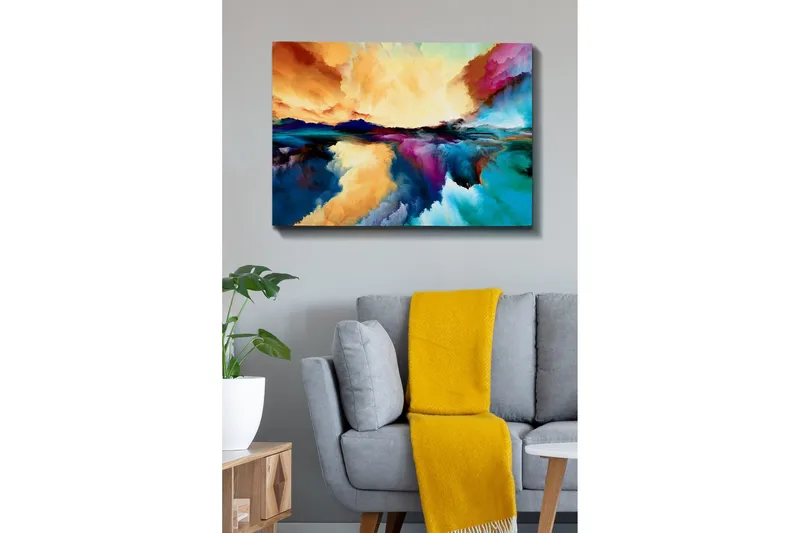 Canvastavla - Färgrik abstrakt landskapskomposition med himmel och vattenreflektioner - Orange / Blå / Lila - Inredning - Tavlor & posters - Canvastavla