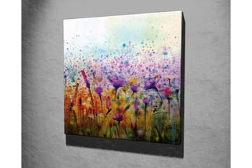 Canvastavla - Färgrik blomsteräng med fåglar i rörelse - Lila / Gult / Grönt - Inredning - Tavlor & posters - Canvastavla