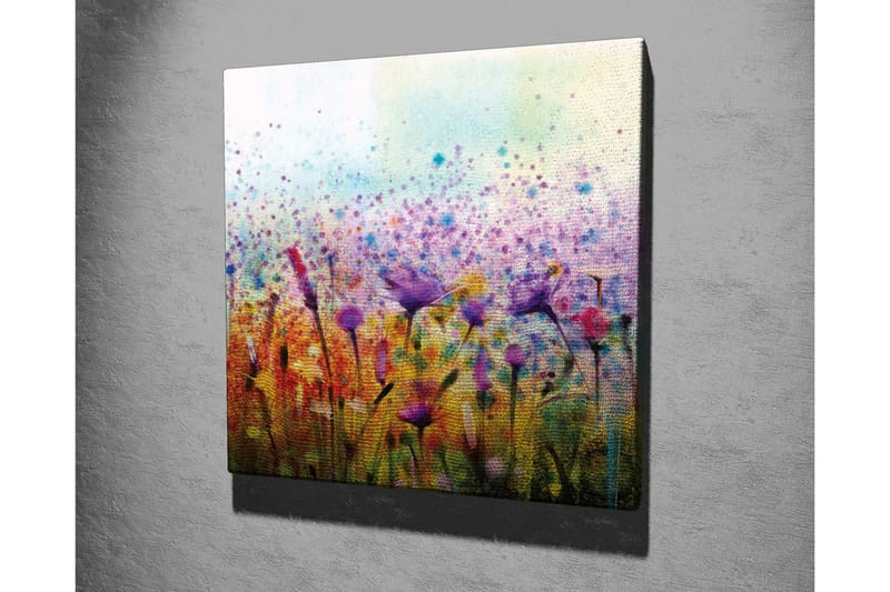 Canvastavla - Färgrik blomsteräng med fåglar i rörelse - Lila / Gult / Grönt - Inredning - Tavlor & posters - Canvastavla