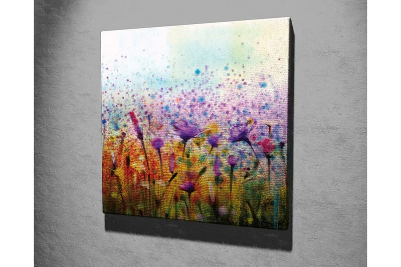 Canvastavla - Färgrik blomsteräng med fåglar i rörelse - Lila / Gult / Grönt - Inredning - Tavlor & posters - Canvastavla