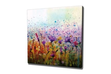 Canvastavla - Färgrik blomsteräng med fåglar i rörelse - Lila / Gult / Grönt - Inredning - Tavlor & posters - Canvastavla
