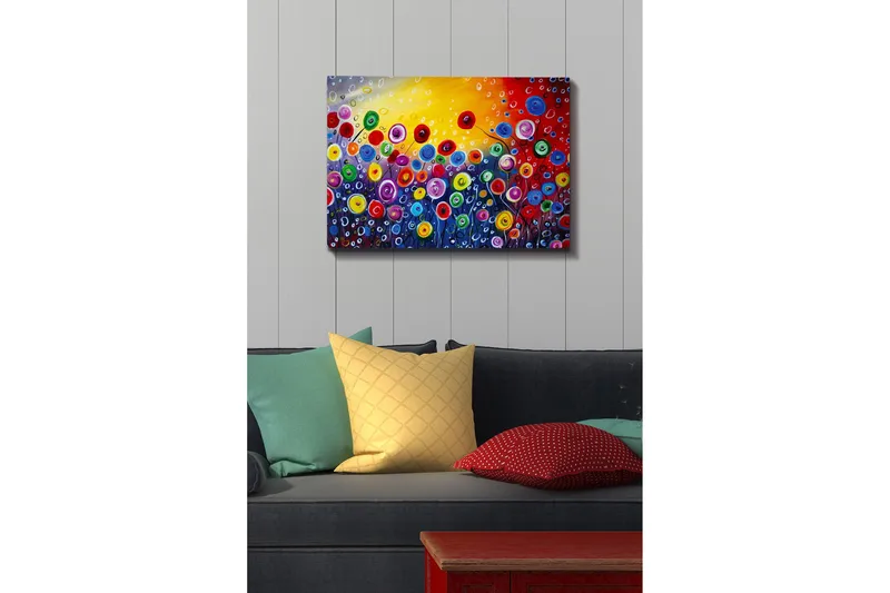 Canvastavla - Färgrik blomsteräng med spirande blommor - R öd / Grön / Blå - Inredning - Tavlor & posters - Canvastavla