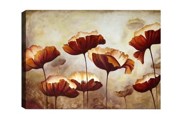 Canvastavla - Färgrik blomsteräng med stora, öppna blommor - Mörkröd / Orange / Beige - Inredning - Tavlor & posters - Canvastavla
