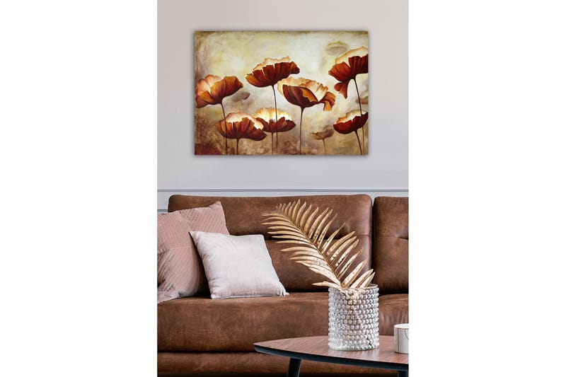 Canvastavla - Färgrik blomsteräng med stora, öppna blommor - Mörkröd / Orange / Beige - Inredning - Tavlor & posters - Canvastavla