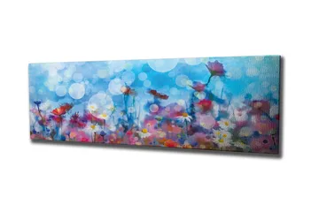 Canvastavla - Färgrik blomsteräng med suddiga ljusprickar - Blå / Rosa / Vit - Inredning - Tavlor & posters - Canvastavla