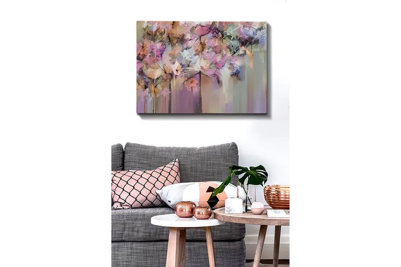 Canvastavla - Färgrik blomsterkomposition med abstrakta former - Lila / Rosa / Beige - Inredning - Tavlor & posters - Canvastavla