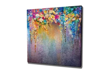 Canvastavla - Färgrik blomsterkomposition med hängande blommor - Lila / Grön / Rosa - Inredning - Tavlor & posters - Canvastavla