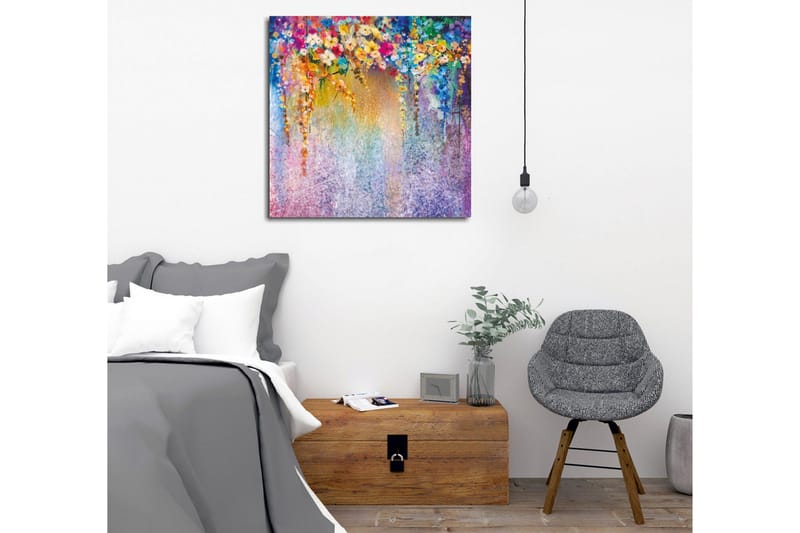 Canvastavla - Färgrik blomsterkomposition med hängande blommor - Lila / Grön / Rosa - Inredning - Tavlor & posters - Canvastavla