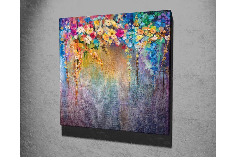 Canvastavla - Färgrik blomsterkomposition med hängande blommor - Lila / Grön / Rosa - Inredning - Tavlor & posters - Canvastavla