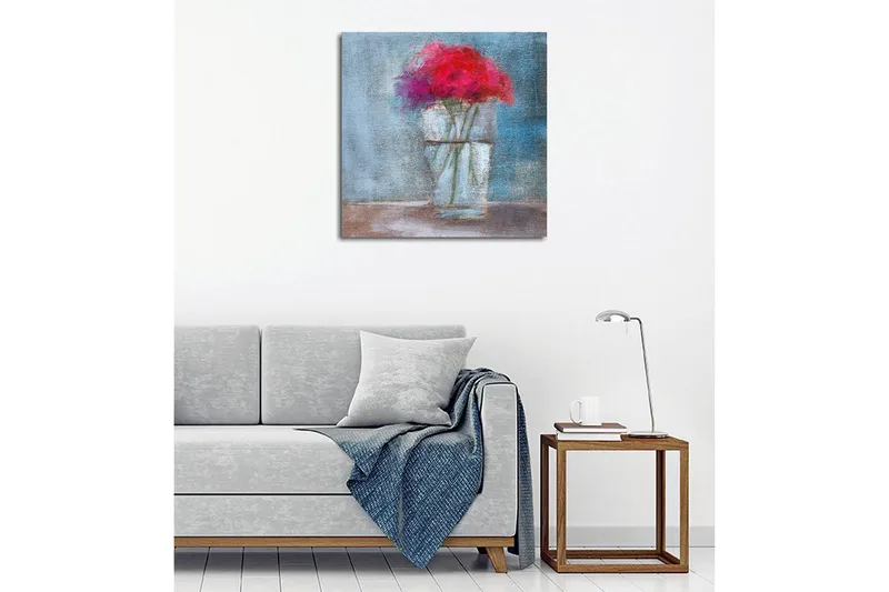 Canvastavla - Färgrik bukett av blommor i en glasvas - Röd / Blå / Grön - Inredning - Tavlor & posters - Canvastavla