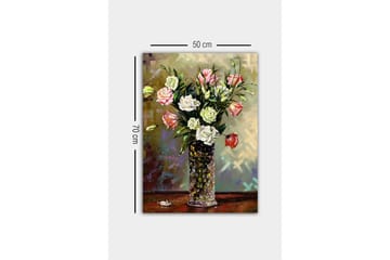 Canvastavla - Färgrik bukett av blommor i en glasvas - Rosa / Vit / Grön - Inredning - Tavlor & posters - Canvastavla