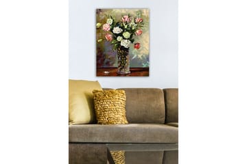 Canvastavla - Färgrik bukett av blommor i en glasvas - Rosa / Vit / Grön - Inredning - Tavlor & posters - Canvastavla