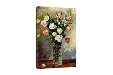 Canvastavla - Färgrik bukett av blommor i en glasvas - Rosa / Vit / Grön - Inredning - Tavlor & posters - Canvastavla