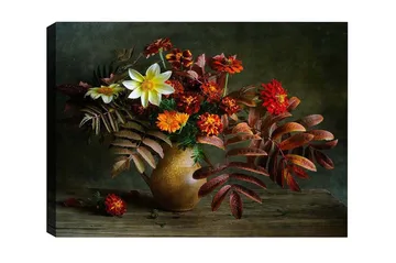 Canvastavla - Färgrik bukett av blommor i en keramikvas - Röd / Orange / Grön - Inredning - Tavlor & posters - Canvastavla