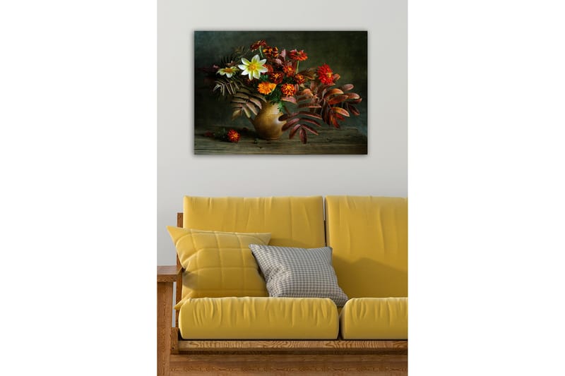 Canvastavla - Färgrik bukett av blommor i en keramikvas - Röd / Orange / Grön - Inredning - Tavlor & posters - Canvastavla