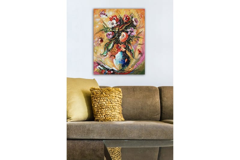 Canvastavla - Färgrik bukett av blommor i en vas - Grön / Rosa / Orange - Inredning - Tavlor & posters - Canvastavla