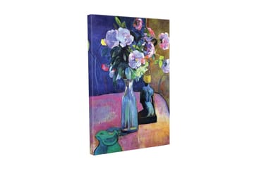 Canvastavla - Färgrik bukett av blommor i en vas med en skulptur i bakgrunden - Lila / Grön / Rosa - Inredning - Tavlor & posters - Canvastavla