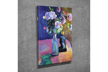 Canvastavla - Färgrik bukett av blommor i en vas med en skulptur i bakgrunden - Lila / Grön / Rosa - Inredning - Tavlor & posters - Canvastavla