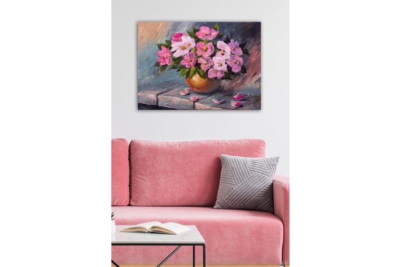 Canvastavla - Färgrik bukett av blommor i en vas - Rosa / Grön / Beige - Inredning - Tavlor & posters - Canvastavla