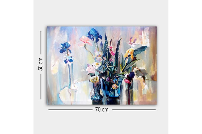 Canvastavla - Färgrik bukett av blommor i glasvaser - Blå / Rosa / Grön - Inredning - Tavlor & posters - Canvastavla