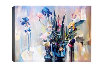 Canvastavla - Färgrik bukett av blommor i glasvaser - Blå / Rosa / Grön - Inredning - Tavlor & posters - Canvastavla