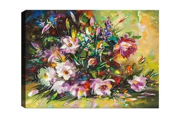 Canvastavla - Färgrik bukett av blommor i livfulla nyanser - Lila / Grön / Gul - Inredning - Tavlor & posters - Canvastavla