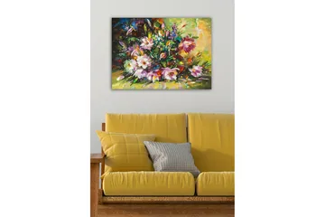 Canvastavla - Färgrik bukett av blommor i livfulla nyanser - Lila / Grön / Gul - Inredning - Tavlor & posters - Canvastavla