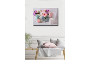 Canvastavla - Färgrik bukett av blommor i olika vaser - Rosa / Lila / Vit - Inredning - Tavlor & posters - Canvastavla