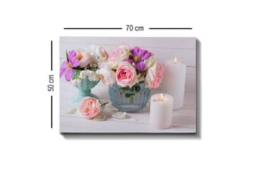 Canvastavla - Färgrik bukett av blommor i olika vaser - Rosa / Lila / Vit - Inredning - Tavlor & posters - Canvastavla