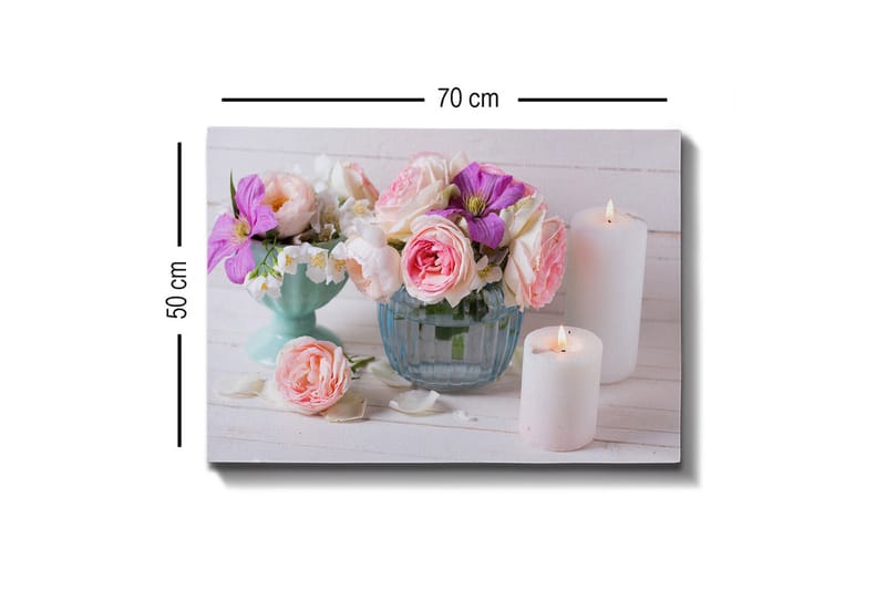 Canvastavla - Färgrik bukett av blommor i olika vaser - Rosa / Lila / Vit - Inredning - Tavlor & posters - Canvastavla