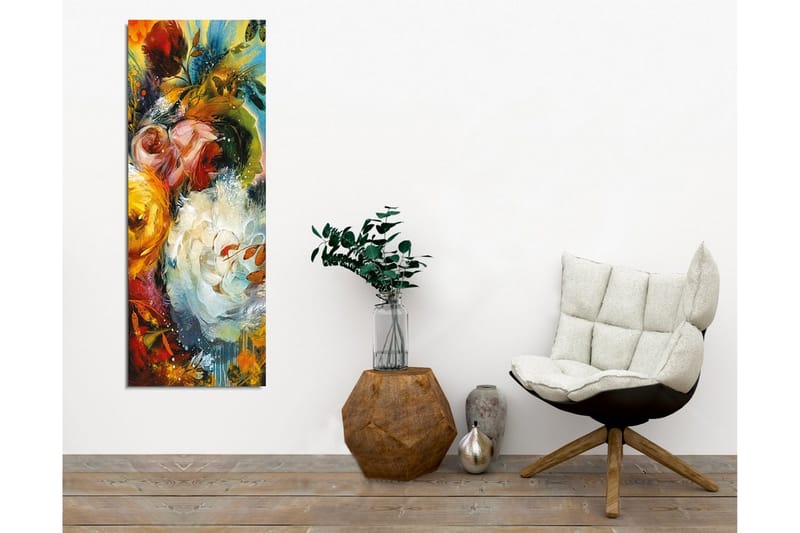 Canvastavla - Färgrik bukett av blommor med inslag av gröna bladverk - Röd / Gul / Vit - Inredning - Tavlor & posters - Canvastavla