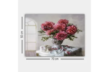 Canvastavla - Färgrik bukett av dahlior i en vacker vas - Rosa / Grön / Vit - Inredning - Tavlor & posters - Canvastavla