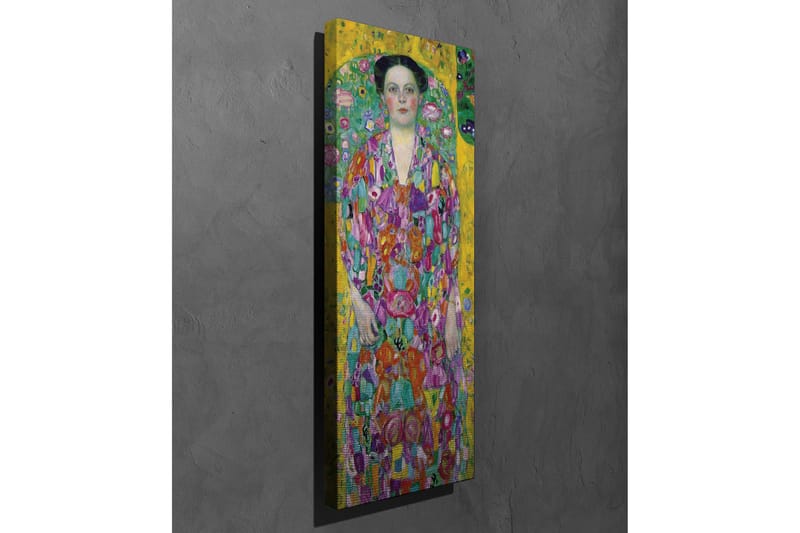 Canvastavla - Färgrik kvinna i blommig klänning omgiven av en grön bakgrund - Gul / Grön / Rosa - Inredning - Tavlor & posters - Canvastavla