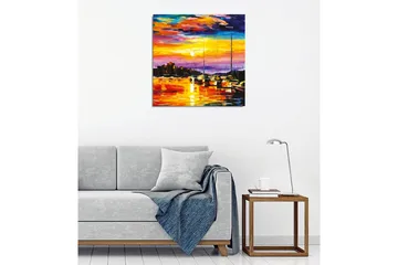 Canvastavla - Färgrik solnedgång över en hamn med segelbåtar - Orange / Lila / Blå - Inredning - Tavlor & posters - Canvastavla