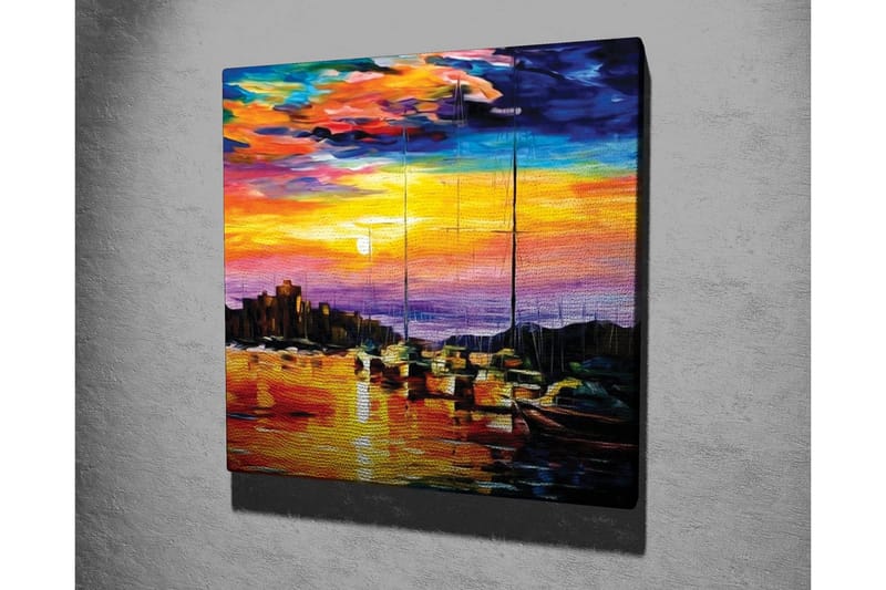 Canvastavla - Färgrik solnedgång över en hamn med segelbåtar - Orange / Lila / Blå - Inredning - Tavlor & posters - Canvastavla