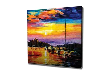 Canvastavla - Färgrik solnedgång över en hamn med segelbåtar - Orange / Lila / Blå - Inredning - Tavlor & posters - Canvastavla