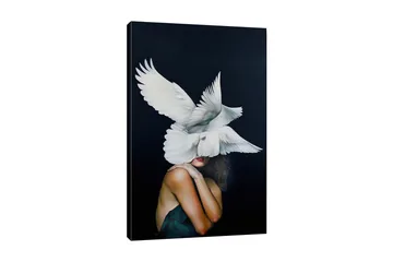 Canvastavla - Fåglar som svävar över en kvinna med en naken axel - Vit / Svart / Hudfärg - Inredning - Tavlor & posters - Canvastavla
