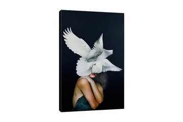 Canvastavla - Fåglar som svävar över en kvinna med en naken axel - Vit / Svart / Hudfärg - Inredning - Tavlor & posters - Canvastavla