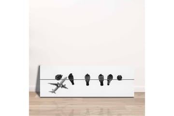 Canvastavla - Fåglar på en ledning med ett flygplan i bakgrunden - Svart / Vitt - Inredning - Tavlor & posters - Canvastavla