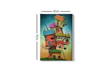 Canvastavla - Fantasifull byggnad av färgglada hus som växer ur en trädstam - Grön / Röd / Blå - Inredning - Tavlor & posters - Canvastavla