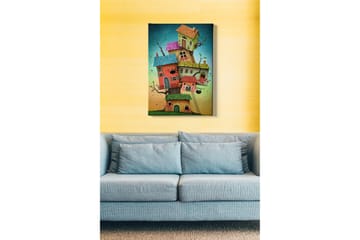 Canvastavla - Fantasifull byggnad av färgglada hus som växer ur en trädstam - Grön / Röd / Blå - Inredning - Tavlor & posters - Canvastavla