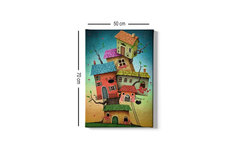 Canvastavla - Fantasifull byggnad av färgglada hus som växer ur en trädstam - Grön / Röd / Blå - Inredning - Tavlor & posters - Canvastavla