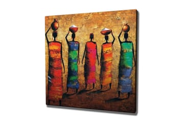 Canvastavla - Fem kvinnor i färgglada klänningar som bär krukor på huvudet - Röd / Grön / Blå - Inredning - Tavlor & posters - Canvastavla