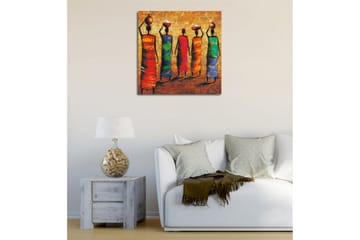 Canvastavla - Fem kvinnor i färgglada klänningar som bär krukor på huvudet - Röd / Grön / Blå - Inredning - Tavlor & posters - Canvastavla