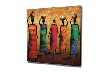 Canvastavla - Fem kvinnor i färgglada klänningar som bär krukor på huvudet - Röd / Grön / Blå - Inredning - Tavlor & posters - Canvastavla