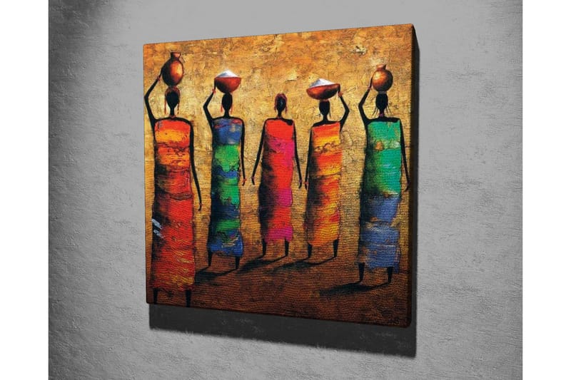 Canvastavla - Fem kvinnor i färgglada klänningar som bär krukor på huvudet - Röd / Grön / Blå - Inredning - Tavlor & posters - Canvastavla